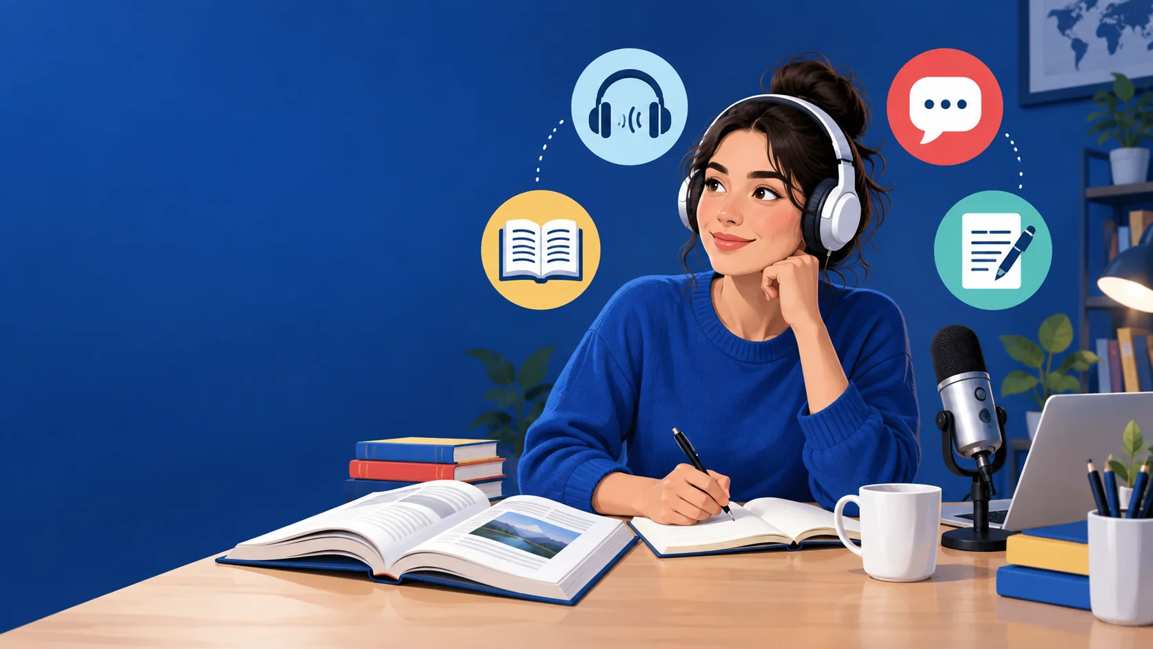 Ilustrasi persiapan Listening, Reading, Writing, dan Speaking